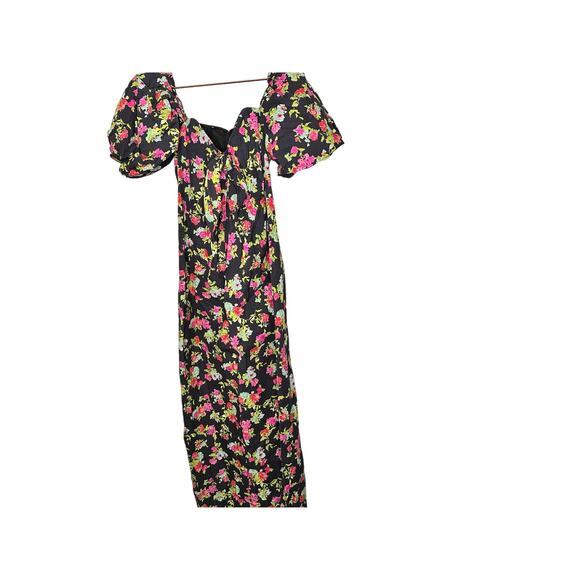 CAROLINE CONSTAS Reyna Black Floral Puff Sleeve Empire Waist Maxi Dress Size M - Picture 9 of 16